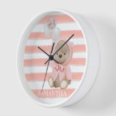 テディベア ピンクの女の子の特別な部屋 壁時計 (傾斜)