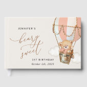 テディベア、ピンクの熱気球、第1誕生日 ゲストブック (正面)