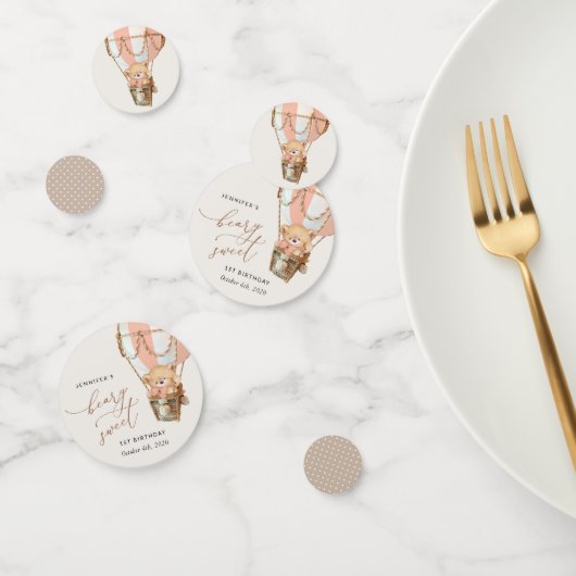 テディベア、ピンクの熱気球、第1誕生日 コンフェッティ (グループ)