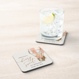 テディベア、ピンクの熱気球、第1誕生日 コースター