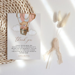 テディベア、ピンクの熱気球、第1誕生日 サンキューカード