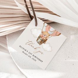 テディベア、ピンクの熱気球、第1誕生日 フェイバータグ