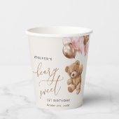 テディベア、ピンクの風船、初めての誕生日 紙コップ (正面)