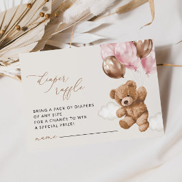 テディベア，ピンクバルーン，おむつラッフル エンクロージャーカード