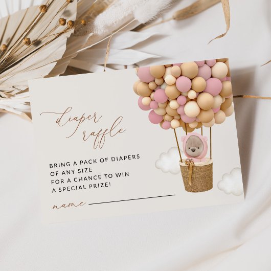 テディベア,ピンクバルーン,おむつラッフル エンクロージャーカード