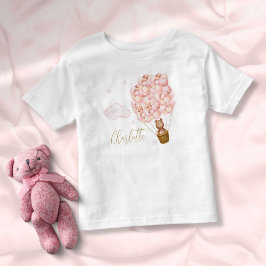 テディベア ピンクバルーン ゴールドカリグラフィー トドラーTシャツ