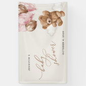 テディベア、ピンクバルーン、ベビーシャワーへようこそ 横断幕 (縦)