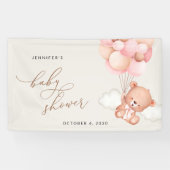 テディベア、ピンクバルーン、ベビーシャワーへようこそ 横断幕 (横)