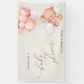 テディベア、ピンクバルーン、ベビーシャワーへようこそ 横断幕 (縦)