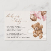 テディベア、ピンクバルーン、ベビー用ブック エンクロージャーカード (正面)