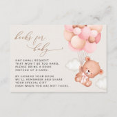 テディベア、ピンクバルーン、ベビー用ブック エンクロージャーカード (正面)