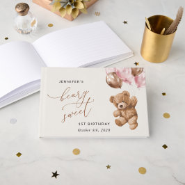 テディベア、ピンクバルーン、第1誕生日 ゲストブック