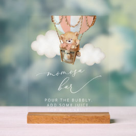 テディベア、ピンクホットエアバルーン桃佐バー アクリルサイン