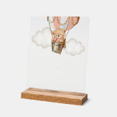 テディベア、ピンクホットエアバルーン桃佐バー アクリルサイン (傾斜)