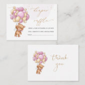 テディベア ピンク風船 おむつラッフル エンクロージャーカード (正面/裏面)