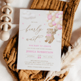 テディベア ピンク風船 ベビーシャワー招待状 招待状