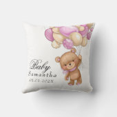 テディベア ピンク風船 ベビーシャワー スロー枕 クッション (裏面)