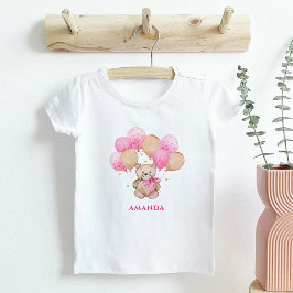 テディベア ピンク風船 赤ちゃんTシャツ ベビーTシャツ