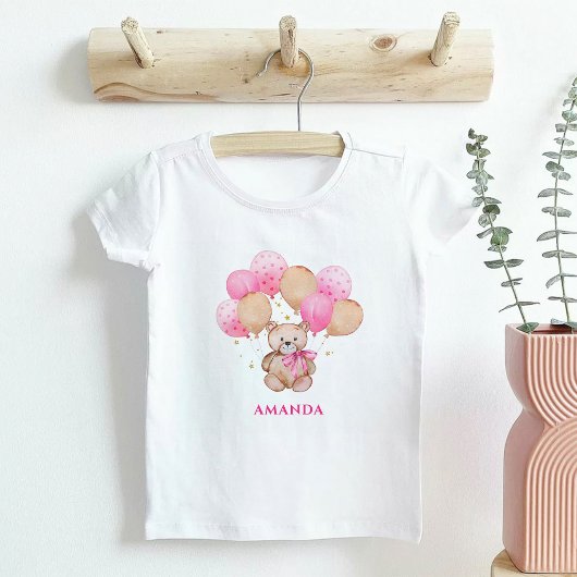 テディベア ピンク風船 赤ちゃんTシャツ ベビーTシャツ