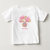 テディベア ピンク風船 赤ちゃんTシャツ ベビーTシャツ (正面)