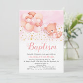 テディベア ピンク風船 金色の星 洗礼 招待状 (スタンド正面)
