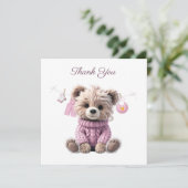 テディベア ピンク ジャンパー サンキューカード (スタンド正面)