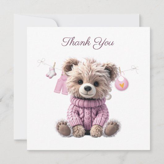 テディベア ピンク ジャンパー サンキューカード (正面)
