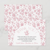 テディベア ピンク トワル ベビーシャワー 感謝カード 招待状 (正面/裏面)