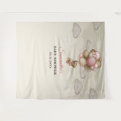 テディベア ピンク ブラウン アイボリー 風船 背景 タペストリー (正面(横))