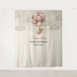 テディベア ピンク ブラウン アイボリー 風船 背景 タペストリー