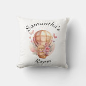 テディベア ピンク ホットエアバルーン ベビーシャワー スロー クッション (正面)