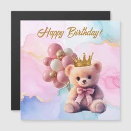 テディベア ピンク リボン ゴールド クラウン お誕生日おめでとう
