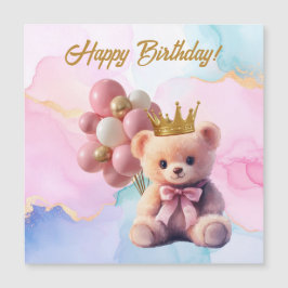 テディベア ピンク リボン ゴールド クラウン お誕生日おめでとう