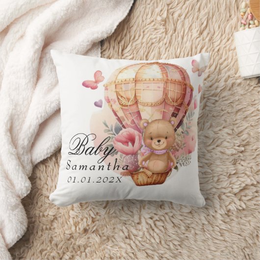 テディベア ピンク 熱気球 赤ちゃん サッカーストライク クッション (ブランケット)