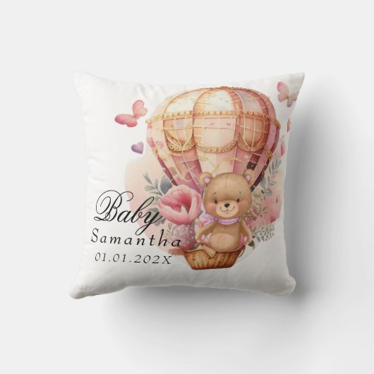 テディベア ピンク 熱気球 赤ちゃん サッカーボール クッション (裏面)