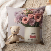 テディベア、フラワーズ&コーヒーマグ装飾用クッション クッション (ブランケット)