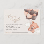 テディベア、ブラウンバルーン、おむつラッフル エンクロージャーカード (正面)