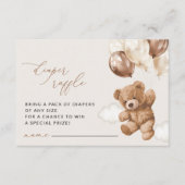 テディベア、ブラウンバルーン、おむつラッフル エンクロージャーカード (正面)