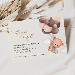 テディベア、ブラウンバルーン、おむつラッフル エンクロージャーカード