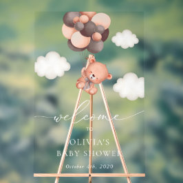 テディベア、ブラウンバルーン、ベビーシャワーへようこそ アクリルサイン