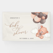 テディベア、ブラウンバルーン、ベビーシャワーへようこそ 横断幕 (横)