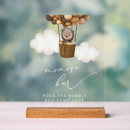 テディベア、ブラウンバルーン、ベビーシャワー桃佐バー アクリルサイン (ニュートラル)