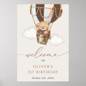 テディベア、ブラウンバルーン、最初の誕生日へようこそ ポスター (正面)