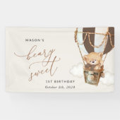 テディベア、ブラウンバルーン、最初の誕生日へようこそ 横断幕 (横)