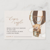 テディベア、ブラウンホットエアバルーン、おむつラッフル エンクロージャーカード (正面)