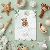 テディベア ブラウン セージグリーン 風船 赤ちゃん 招待状