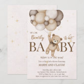 テディベア ブラウン 風船 ベビーシャワー 招待状 (正面/裏面)