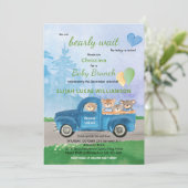 テディベア ブルートラック 風船 森林 ベビーシャワー 招待状 (スタンド正面)