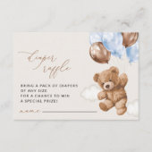 テディベア、ブルーバルーン、おむつラッフル エンクロージャーカード (正面)