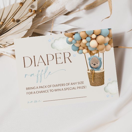 テディベア、ブルーバルーン、おむつラッフル エンクロージャーカード
